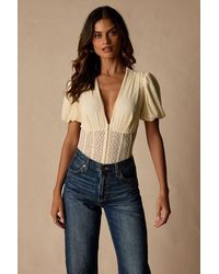 Lulus - Properly Trendy Cream Mesh Puff Sleeve Bodysuit - Lyst