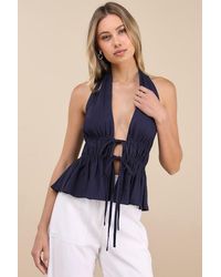 Lulus - Adelita Tie-Front Halter Peplum Top - Lyst