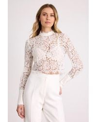 Lulus - Celita Sheer Eyelash Lace Long Sleeve Crop Top - Lyst