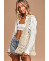 Lulus - Vacay Bound Cream Crochet Tote Bag - Lyst