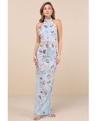 Lulus - Infinite Praise 3D Floral Embroidered Halter Maxi Dress - Lyst