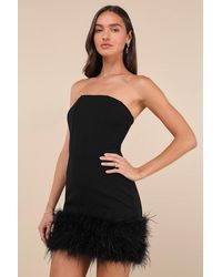 Lulus - Fabulous Delight Strapless Bustier Feather Mini Dress - Lyst