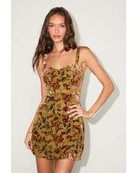 Lulus - Ruwie Floral Velvet Lace-Up Mini Dress - Lyst
