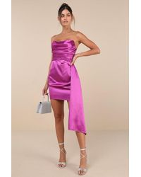Lulus - Ethereal Excellence Satin Pleated Strapless Mini Dress - Lyst