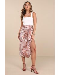 Lulus - Take A Walk With Me Paisley Print Satin Wrap Midi Skirt - Lyst