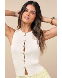 Lulus - Conceptually Chic Ribbed Knit Button-Front Tank Top - Lyst