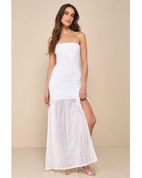 Lulus - Dreamy Sunsets Lace Strapless Midi Dress - Lyst