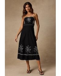 Lulus - Leticia Linen Embroidered Tie-Back Midi Dress - Lyst