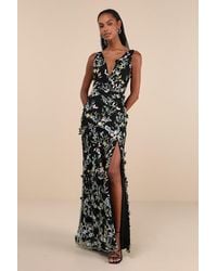 Lulus - Elegant Composure Floral Embroidered Lace-Up Maxi Dress - Lyst