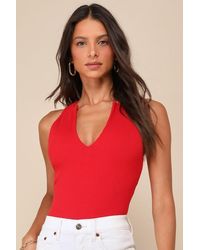 Lulus - Trendy Endeavor Ribbed Notched Tank Top - Lyst
