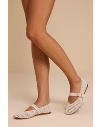 Dolce Vita - Baylee Cream Perforated Suede Buckle Ballet Flats - Lyst