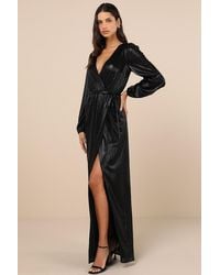 Lulus - Extra Aesthetic Shiny Long Sleeve Surplice Maxi Dress - Lyst