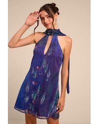 Lulus - Calixta Abstract Print Sash Mini Dress - Lyst