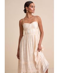 Lulus - Sarisha Blush Satin Jacquard Bustier Midi Dress - Lyst