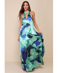 Lulus - Prime Poise And Abstract Satin Halter Maxi Dress - Lyst