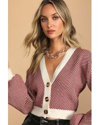 Lulus - Here Comes A Holiday Striped Button-Up Cardigan - Lyst