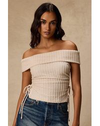 Lulus - Saphira Cream Ribbed Knit Off-The-Shoulder Top - Lyst