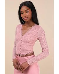 Lulus - Certainly Exquisite Eyelash Lace Long Sleeve Crop Top - Lyst