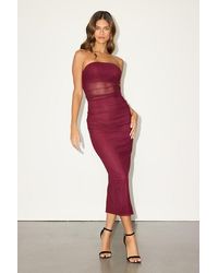 Lulus - Utterly Attractive Mesh Ruched Strapless Midi Dress - Lyst