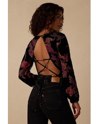 Lulus - Romantic Sweetie Floral Burnout Long Sleeve Lace-Up Top - Lyst