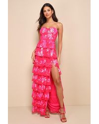 Lulus - Definite Glamour Sequin Strapless Bustier Maxi Dress - Lyst