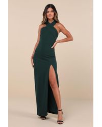 Lulus - Head To Cocktail Hour Emerald Halter Neck Maxi Dress - Lyst