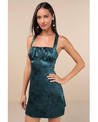 Lulus - Exquisite Outlook Floral Jacquard Satin Lace-Up Mini Dress - Lyst
