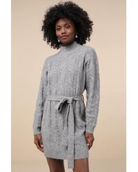 Lulus - Warmed Up To You Cable Knit Mock Neck Sweater Dress - Lyst