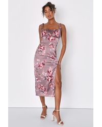 Lulus - Fleur-Ty Behavior Floral Satin Tie-Strap Midi Dress - Lyst
