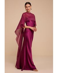 Lulus - Dominique Satin Cape Maxi Dress - Lyst