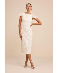 Lulus - Kenna Lace Flutter Sleeve Midi Dress - Lyst