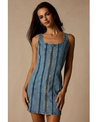 Levi's - Seamed Zip Medium Wash Denim Mini Dress - Lyst