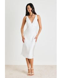 Lulus - Deloise Satin Lace Slip Midi Dress - Lyst