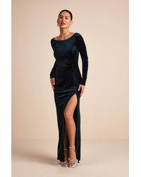 Lulus - Duarte Emerald Velvet Cowl Back Long Sleeve Maxi Dress - Lyst