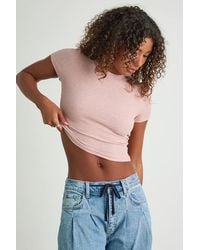 Lulus - Poppy Heathered Blush Ribbed Knit Short Sleeve Tee - Lyst
