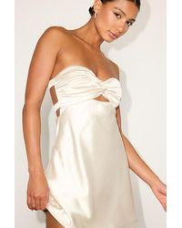 Lulus - Narina Cream Satin Pleated Strapless Mini Dress - Lyst
