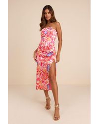 Lulus - Deasia Multi Floral Bustier Midi Dress - Lyst