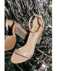 Lulus - Taylor Rhinestone Light Nude Suede Ankle Strap Heels - Lyst