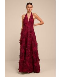 Lulus - Kennia 3D Floral Embroidered Halter Maxi Dress - Lyst