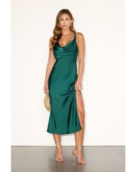 Lulus - Alexandra Emerald Satin Cowl Neck Midi Dress - Lyst
