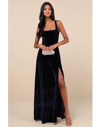 Lulus - Graceful Invite Velvet Square Neck Lace-Up Maxi Dress - Lyst