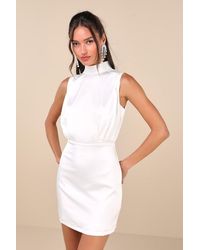 Lulus - Classic Elegance Satin Sleeveless Mock Neck Mini Dress - Lyst