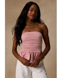 Lulus - Philomena Striped Strapless Peplum Top - Lyst