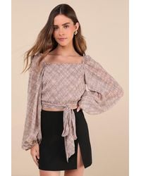 Lulus - Dedicatedly Chic Printed Balloon Sleeve Wrap Top - Lyst