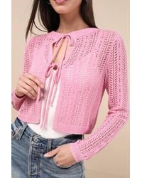Lulus - Alwilda Pointelle Knit Tie-Front Cardigan Sweater Top - Lyst