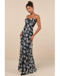 Lulus - Chic Preciousness Floral Organza Bustier Maxi Dress - Lyst