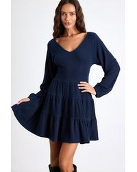 Lulus - Adorable Option Dark Long Sleeve Mini Sweater Dress - Lyst