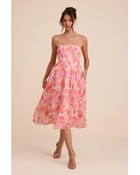 Lulus - Eulalia Floral Lace-Up Strapless Bustier Midi Dress - Lyst