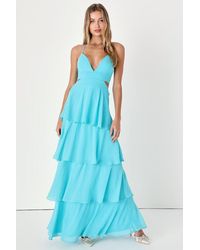 Lulus - Tier And Now Tie-Back Tiered Maxi Dress - Lyst