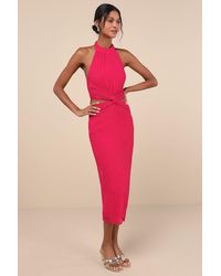 Lulus - Poised Attitude Halter Cutout Twist-Front Midi Dress - Lyst